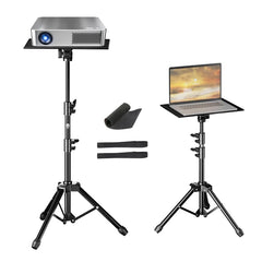 Adjustable Projector & Laptop Tripod Stand with Tray and Hose Clip