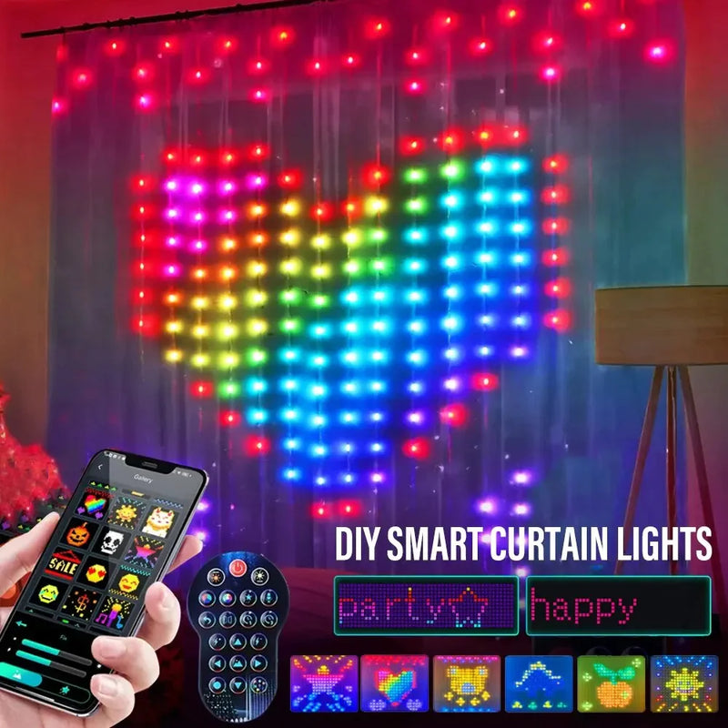 LED Bluetooth Smart RGB Curtain Lights - DIY Fairy Light Garland for Parties, Weddings, and Christmas Decor